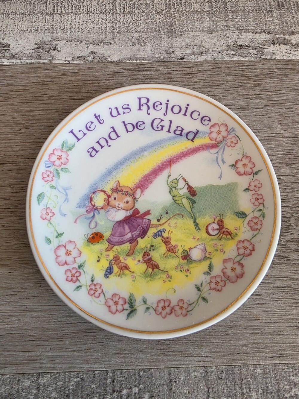 1992 Enesco Collector's Mini Plate Let Us Rejoice 4" Mouse Dancing RARE g124h7